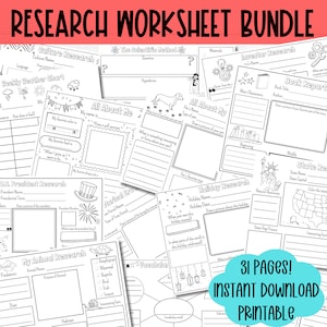 Kids Research Worksheet Bundle Printable Science Research Template Page Homeschool History Worksheets Elementary Research Project Worksheet