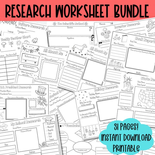 Research Worksheet Printable Research Template Montessori Research Worksheet Science Research Project Social Studies Research Homeschool