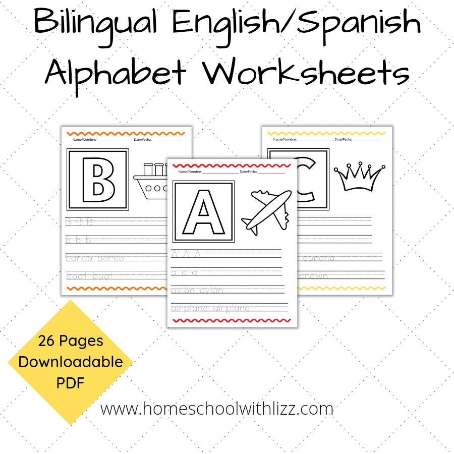 bilingual english spanish alphabet worksheets printable etsy