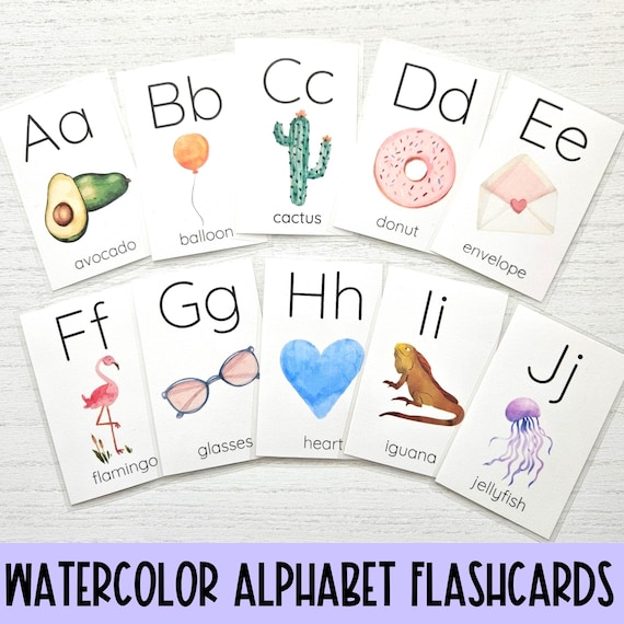 Alphabet Watercolor Flashcards Preschool Alphabet Laminated Flashcards Kids ABC Flashcards Homeschool Learning Resources Alphabet Cards