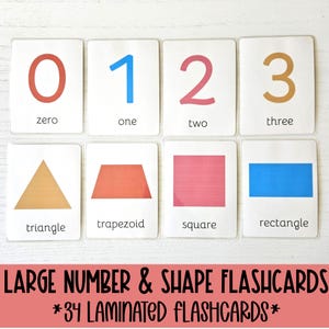 Grandes flashcards laminados para pré-escola, formas, números, fichário, cartões de números boho fofos, pré-escola, grandes flashcards para educação domiciliar
