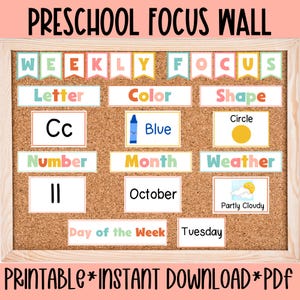 Preschool Focus Wall Printable Preschool Learning Flashcard Weekly Focus Kindergarten Homeschool Learning Board Classroom Educational Poster