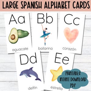 Spanish Alphabet Cards Kids Printable Educational Resources ABC Spanish Language Teaching Printable Spanish Alphabet Classroom Poster Cards