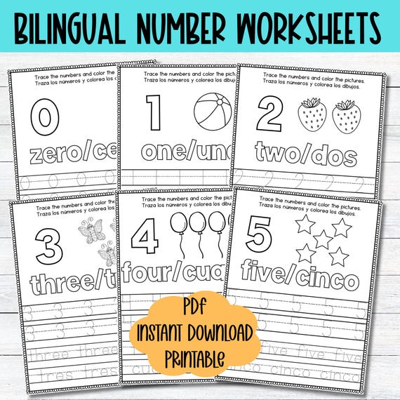 Kindergarten Bilingual Number Tracing Worksheet Homeschool Preschool Spanish Number Coloring Sheets