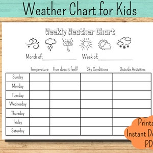 Wetter-Tracker Druckbare Wöchentlicher Wetter-Tracker Wetterkarte Kinder-Wetter-Arbeitsblatt Wissenschaftswetterbericht Klassenzimmer Wetterkarte