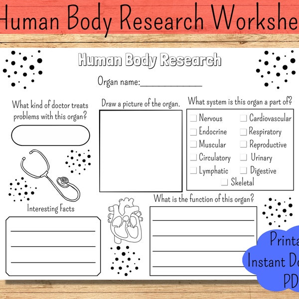 Feuille de travail sur le corps humain Recherche sur le système du corps humain Rapport scientifique pour les enfants École à la maison Projet de recherche sur le corps humain