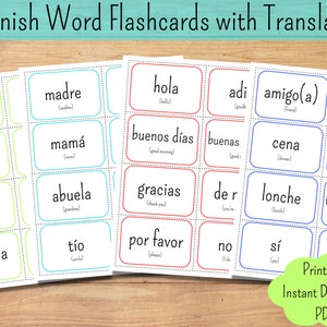 Spaanse Flashcards Spaanse woorden voor kinderen Tweetalige Flashcards Woordkaarten Spaans Engels Homeschool Flashcards Spaans