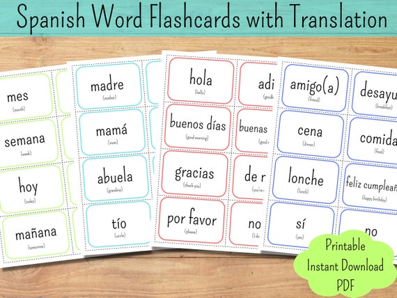 Spanish Flashcards Kids Spanish Words Bilingual Flashcards Word Cards Spanish English Homeschool Flashcards Spanish