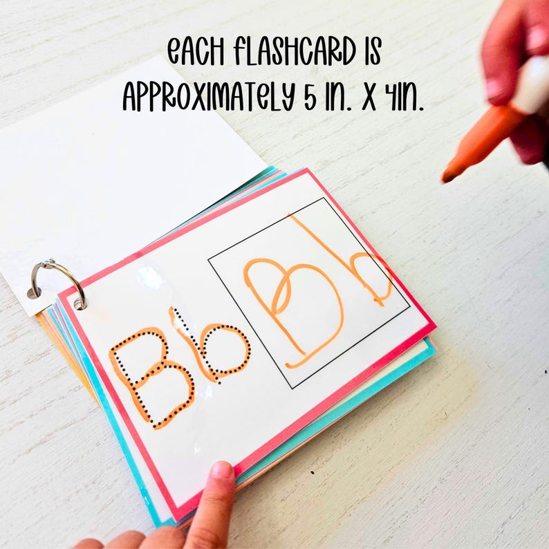 May include: A set of colorful flashcards with dotted lines for tracing the letter "B". Each flashcard is approximately 5 inches by 4 inches.
