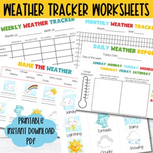 Weertracker voor kinderen Afdrukbaar weerwerkblad Wetenschap Wekelijks weerbericht Homeschool Flashcards Weer Afdrukbare dagelijkse weerkaart