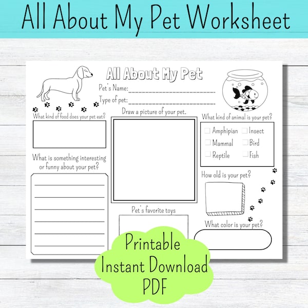 All About My Pet Printable Worksheet Kids Activity Page Homeschool Coloring Page About My Pet Worksheet