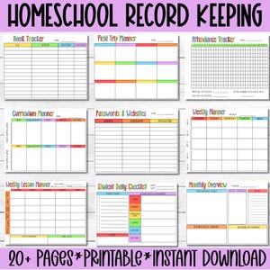 Homeschool Record Keeping Printable Attendance Tracker Weekly Planner Monthly Undate Calendar Sheets Student Daily Schedule Lesson Planner
