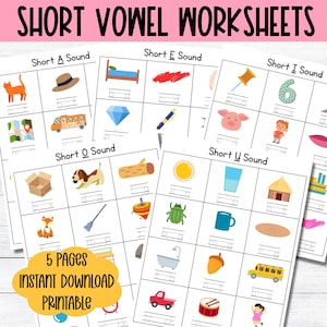 Short Vowel Sound Worksheet Homeschool Printable Vowel Activity Kindergarten Missing Vowel Tracing Worksheet CVC Word Spelling Practice
