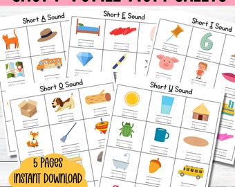 Short Vowel Sounds Worksheet: CVC Word Spelling, Kindergarten Activity (PDF Pattern)