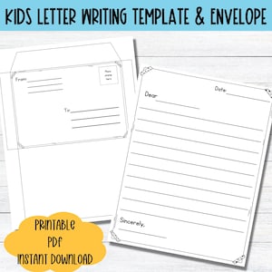 Plantilla de escritura de cartas Plantilla de carta para amigos por correspondencia para niños Aprenda a escribir una carta Hoja de trabajo para practicar la escritura a mano Sobre imprimible Carta para niños