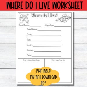 Kinder Geographie Arbeitsblatt Alltagsfertigkeiten Wo wohne ich Aktivitätsseite Meine Adresse Printable Homeschool Geschichte Arbeitsblatt Karte Zeichnen Aktivität