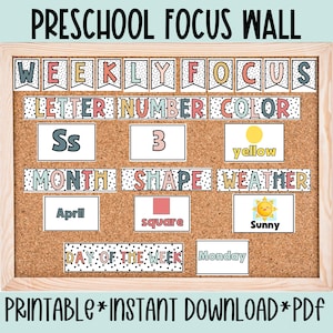 Pizarra de enfoque para preescolar, póster de aprendizaje en el aula, tablero de enfoque semanal para guardería, póster educativo para pared