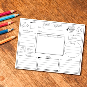 Book Report for Kids Printable Book Report Worksheet Homeschool Book Report Template Story Elements Printable Worksheet image 2