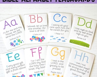 Alphabet Scripture Flashcard Laminated Bible Verse Cards KJV Scripture Cards Kids Memory Verse Preschool Bible Verse Flashcard Sunday School