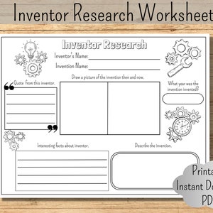 History Project Research Template Social Studies Invention Research Outline Printable Worksheet Homeschool  Worksheet History Report