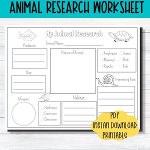 Animal Report Template Research Worksheet Homeschool Printable Science Activity Animal Information Worksheet Animal Study Report Animal Fact