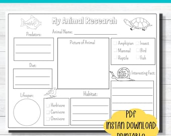 Animal Report Template Research Worksheet Homeschool Printable Science Activity Animal Information Worksheet Animal Study Report Animal Fact