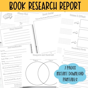 Homeschool Book Report Template Printable Book Research Report Story Element Graphic Organizer Book Summary Worksheet Reading Comprehension