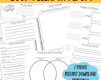 Homeschool Book Report Template Printable Book Research Report Story Element Graphic Organizer Book Summary Worksheet Reading Comprehension