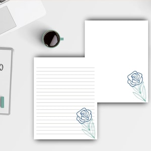 Papel imprimible de papelería Blue Rose/Papel de escritura/8.5x11 Carta de EE. UU./Descarga digital forrada y en blanco/Descarga instantánea
