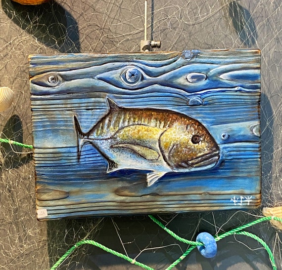 Original Acrylic Fish Painting on Pallet Wood , Reclaimed Wood , Wall Decor  , Fisherman , Beach House Decor , Gift for Your Beloved 