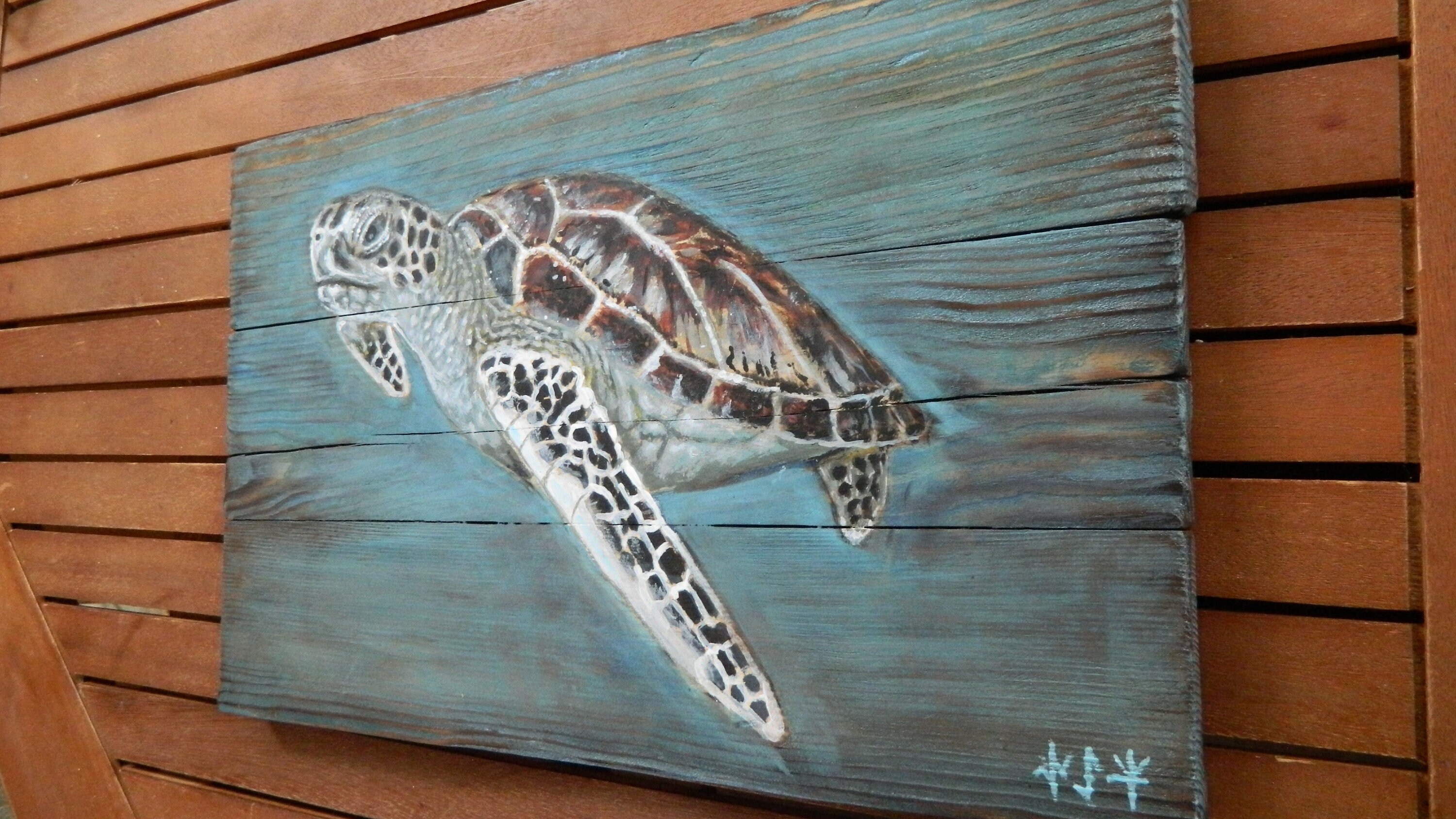 Original Painting Painting on Wood Reclaimed Wood Sea Turtle Etsy UK