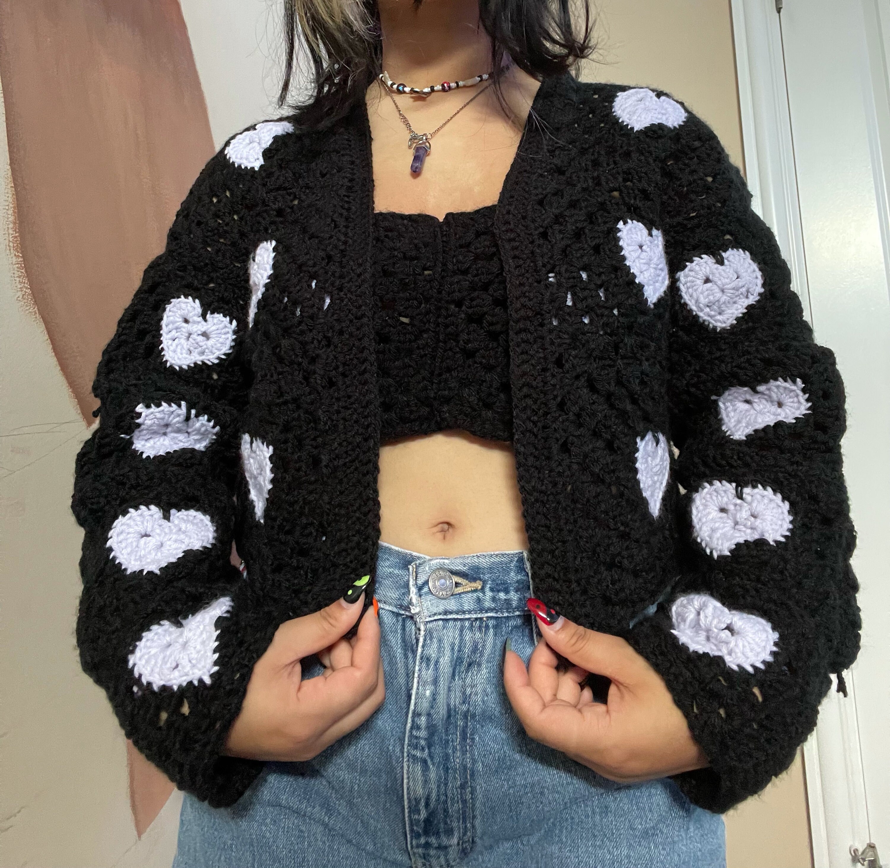 heart granny square cardigan