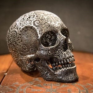 filigree Human Skull in black or white - Large high quality hand made piece - FREE delivery world wide!