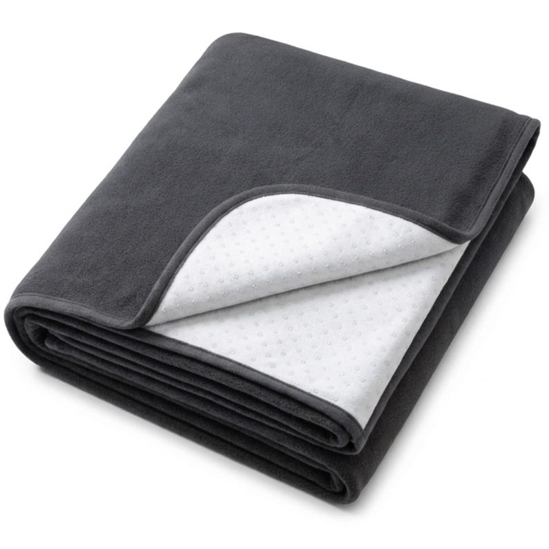 Purple GRIPME non-slip waterproof blanket 100x70cm unfolded on surface, silicone grip dots visible on reverse, stain-proof sex blanket for couples by Banana Passion