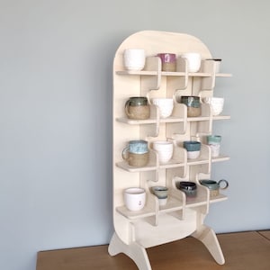 Mini Cell 16-Cup-Wooden Coffee Cup Mug Rack with Shelf.Rustic Modern Wood Wall Mounted Mug Shelf Display,Tea Cup Holder, Coffee Display
