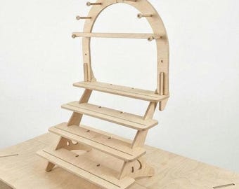 Półka drewniana Pebble Step Rainbow-Brich Plywood, ekspozycja piętrowa, ekspozycja sklepowa, składany stojak, stoisko targowe, półki sklepowe, targ rzemieślniczy