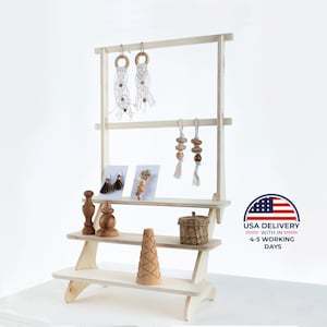 Pebble Step Hanging, mensola in legno, espositore a più livelli, espositore per vendita al dettaglio, supporto pieghevole, bancarella del mercato, scaffali per vendita al dettaglio, fiera dell'artigianato, stand del venditore