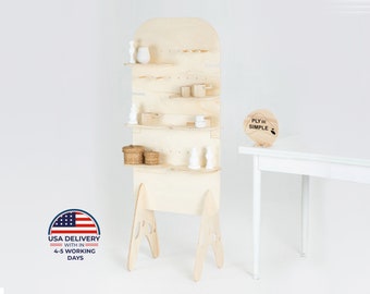 Pebble Maxi 2, wooden shelf, tiered display, retail display, collapsible stand, market stall, retail shelves, craft fair, vendor stand