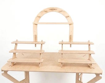 Pebble Step Bridge,Brich plywood wooden shelf, tiered display, retail display, collapsible stand, market stall, retail shelves, craft fair