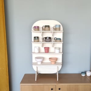 Mini Cell 6 Display -Cup-Wooden Coffee Cup Mug Rack with Shelf Modern Wood Wall Mounted Mug Shelf Display,Tea Cup Holder, Coffee Display