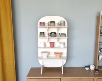 Mini Cell 6 Display -Cup-Wooden Coffee Cup Mug Rack with Shelf Modern Wood Wall Mounted Mug Shelf Display,Tea Cup Holder, Coffee Display