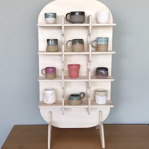 Mini Cell 12-Cup-Wooden Coffee Cup Mug Rack with Shelf.Rustic Modern Wood Wall Mounted Mug Shelf Display,Tea Cup Holder, Coffee Display