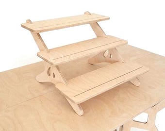 Pebble Step W-berkenmultiplex, houten plank, gelaagde display, winkeldisplay, inklapbare standaard, marktkraam, winkelschappen, ambachtsbeurs