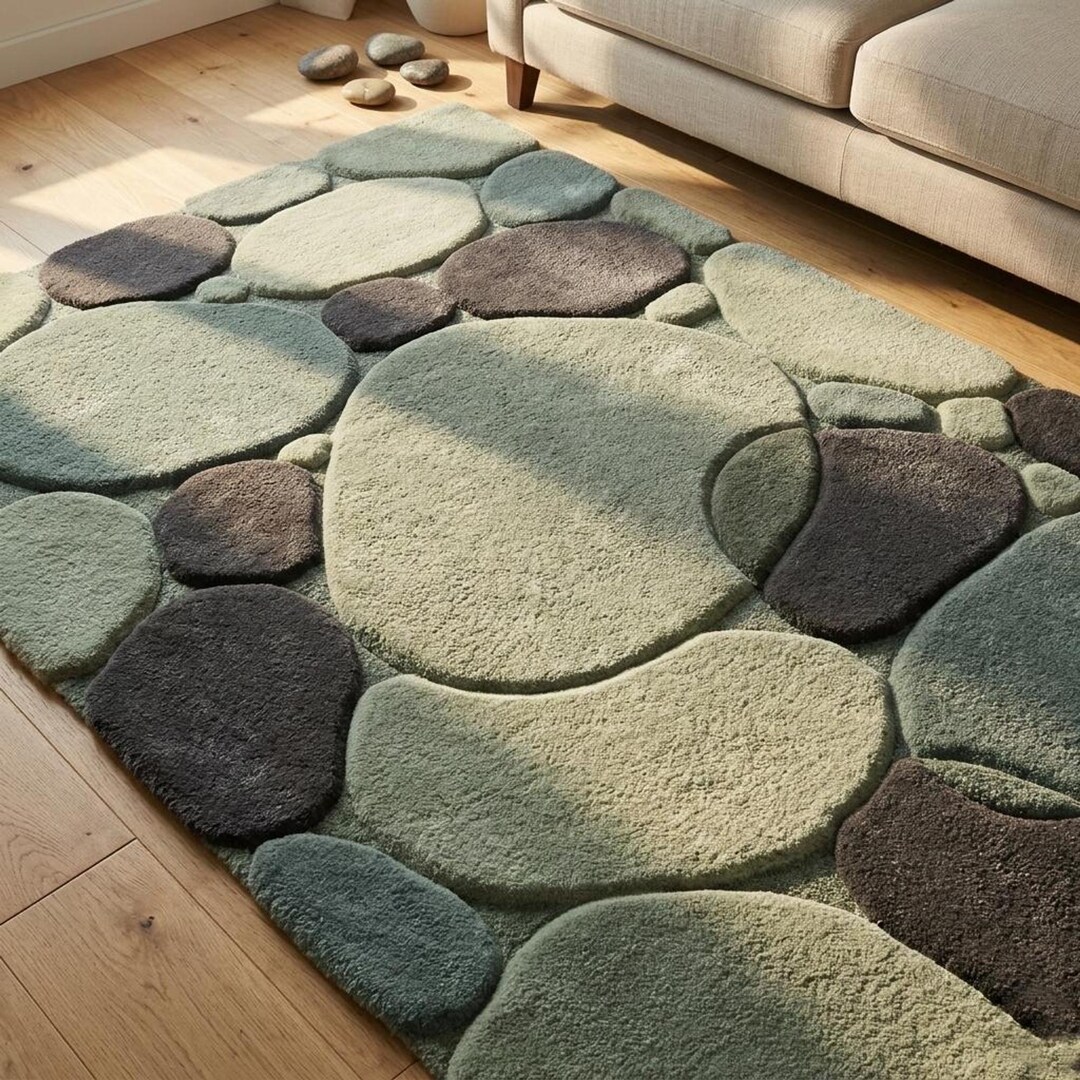 Handmade Wool Pebble Rug, Moss Green Abstract Tufted Area Carpet - Etsy
