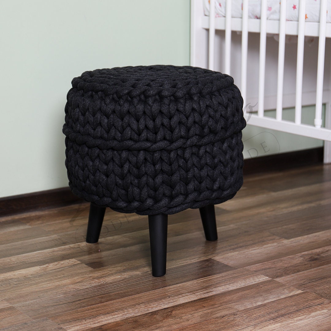 Ø 40cm H 45cm POUF Cotton Round Pouf Pouf With Legs Big Etsy
