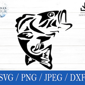 Bass SVG, vis SVG, visserij SVG, PNG, DXF, JPEG, digitale download, cut-bestand, Cricut, silhouet, Glowforge, cadeau voor hem, ambachtelijke