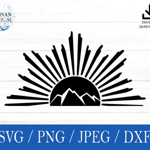 Mountains svg, Hiking SVG, Sun svg, png, dxf, jpeg, digital download, Cut File, Cricut, Silhouette, Glowforge, Gift For Him, Craft