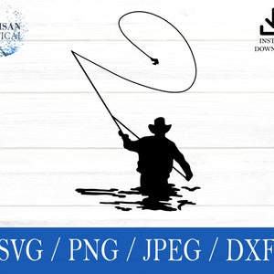 Pesca con mosca svg, Pescador con mosca SVG, Pescado svg, png, dxf, jpeg, descarga digital, Cortar archivo, Cricut, Silueta, Glowforge, Regalo para él, Artesanía
