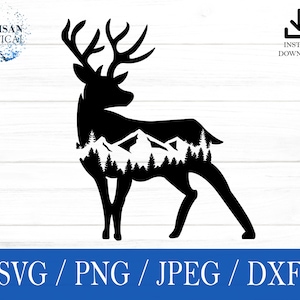 Deer svg, Mountain SVG, Animal svg, png, dxf, jpeg, digital download, Cut File, Cricut, Silhouette, Glowforge, Gift For Him, Craft