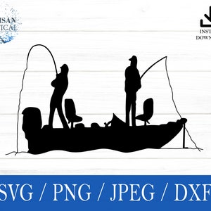 Bateau de pêche svg, SVG de pêche, nautique, png, dxf, jpeg, téléchargement numérique, fichier de coupe, Cricut, Silhouette, Glowforge, cadeau pour lui, créations artisanales